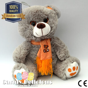 8720256361695 Beer Pluche Grijs Oranje Sjaal 23cm