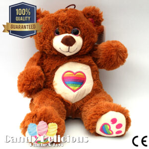 8720256361763 Beer Pluche Bruin Regenboog Hart 25cm