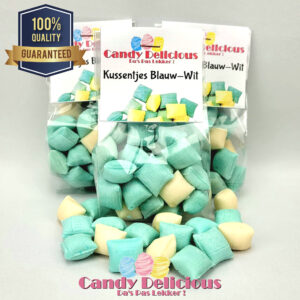 Kussentjes Blauw Wit 100gr Candy Delicious